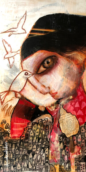 Malerei mit dem Titel "My Birds" von Loic Tarin (Doudoudidon), Original-Kunstwerk, Collagen