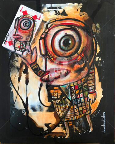 Painting titled "Voici ma carte 5 de…" by Loic Tarin (Doudoudidon), Original Artwork, Acrylic