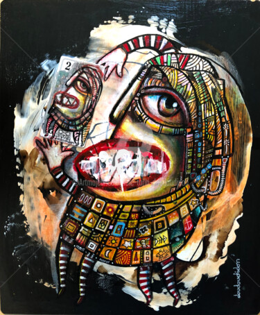 Malerei mit dem Titel "Voici ma carte atou…" von Loic Tarin (Doudoudidon), Original-Kunstwerk, Acryl