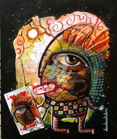 Pintura intitulada "Voici ma carte 7 de…" por Loic Tarin (Doudoudidon), Obras de arte originais, Acrílico