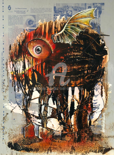 Malerei mit dem Titel "Asian hornet" von Loic Tarin (Doudoudidon), Original-Kunstwerk, Acryl