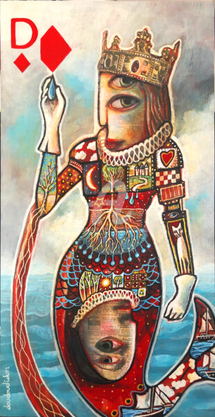 Peinture intitulée "Dame de carreau pos…" par Loic Tarin (Doudoudidon), Œuvre d'art originale, Acrylique