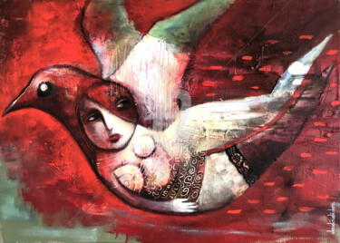 Malerei mit dem Titel "Dame-oiselle" von Loic Tarin (Doudoudidon), Original-Kunstwerk, Acryl