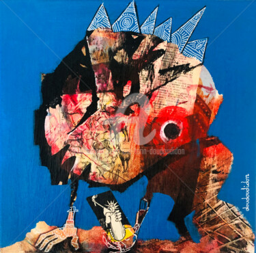 Картина под названием "Monstre sur fond bl…" - Loic Tarin (Doudoudidon), Подлинное произведение искусства, Акрил Установлен…