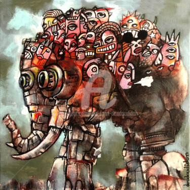 Картина под названием "Cavale mécanique" - Loic Tarin (Doudoudidon), Подлинное произведение искусства, Акрил