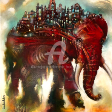 Pintura intitulada "Steampunk elephant" por Loic Tarin (Doudoudidon), Obras de arte originais, Acrílico