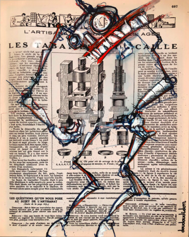 "La Presse à Tabac" başlıklı Tablo Loic Tarin (Doudoudidon) tarafından, Orijinal sanat, Pastel Ahşap Sedye çerçevesi üzerine…