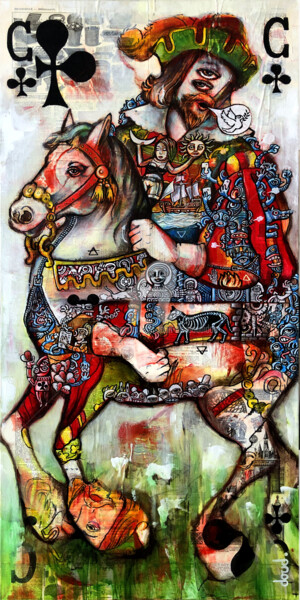 Malerei mit dem Titel "Cavalier de trèfle…" von Loic Tarin (Doudoudidon), Original-Kunstwerk, Acryl