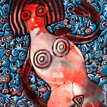 Картина под названием "Carre bleu et diago…" - Loic Tarin (Doudoudidon), Подлинное произведение искусства, Акрил