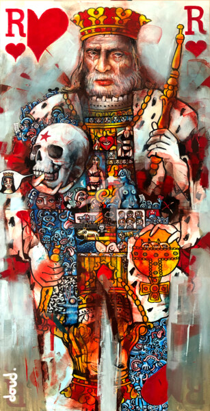 Schilderij getiteld "Le roi de coeur à c…" door Loic Tarin (Doudoudidon), Origineel Kunstwerk, Acryl Gemonteerd op Frame voo…