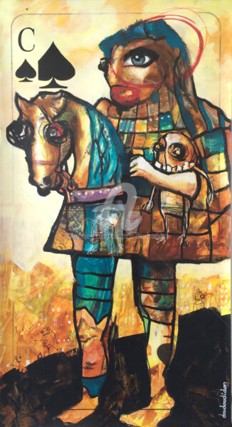 Painting titled "le cavalier de piqu…" by Loic Tarin (Doudoudidon), Original Artwork, Acrylic Mounted on Aluminium