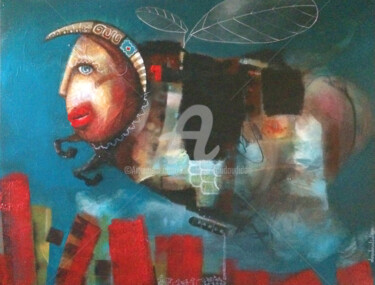 Malerei mit dem Titel "Le zeppelin de sain…" von Loic Tarin (Doudoudidon), Original-Kunstwerk, Acryl