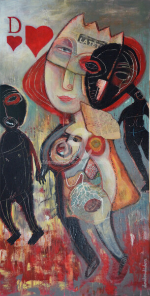 Peinture intitulée "Dame de coeur au cr…" par Loic Tarin (Doudoudidon), Œuvre d'art originale, Acrylique
