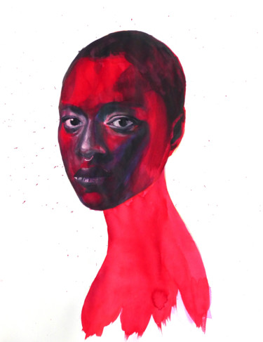 Painting titled "ange rouge" by Loïc Burzotta, Original Artwork, Watercolor