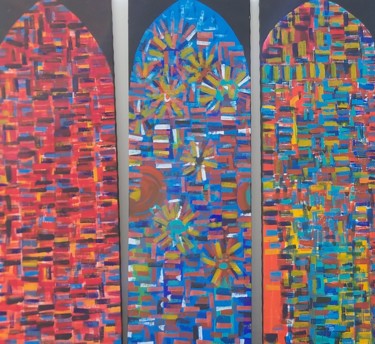 Painting titled "Vitraux à l'église" by Loic Larguier, Original Artwork, Acrylic