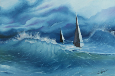 Painting titled "la vague" by Loic Thepaut, Original Artwork, Oil