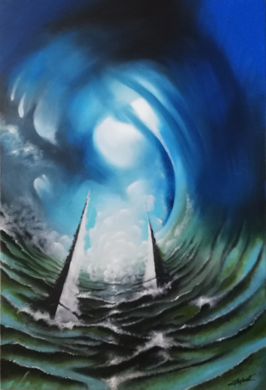 Peinture intitulée "la vague 2" par Loic Thepaut, Œuvre d'art originale, Huile