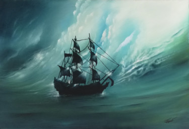 Картина под названием "entre ciel et mer" - Loic Thepaut, Подлинное произведение искусства, Масло