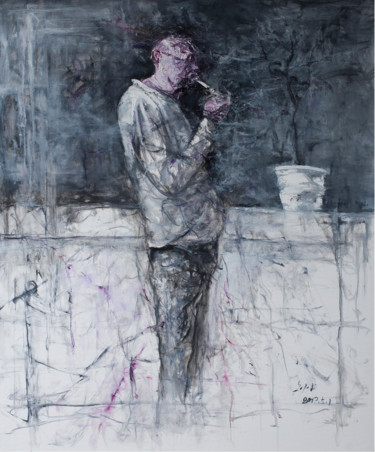绘画 标题为“吸烟的人” 由平 刘, 原创艺术品, 油