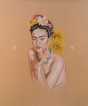 Portrait Frida Kahlo Dessin intitulée "Portrait Frida Kahlo" par Lola Erika G, Œuvre d'art originale, Crayon