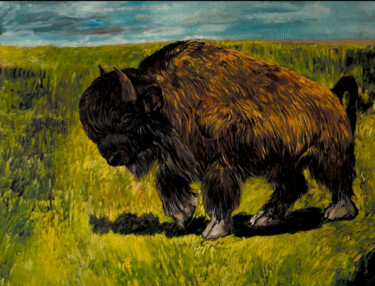 Schilderij getiteld "Bison" door Lola Jumaeva Novikova, Origineel Kunstwerk, Olie