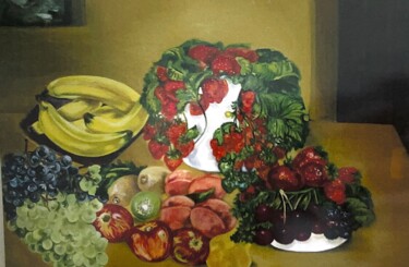 Schilderij getiteld "Nature Morte Fruits…" door Lola Jumaeva Novikova, Origineel Kunstwerk, Olie