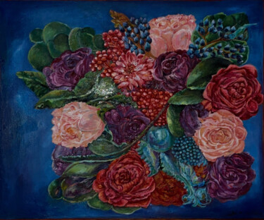Painting titled "Roses" by Lola Jumaeva Novikova, Original Artwork, Oil