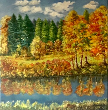 Картина под названием "Paysage fleuve Ob" - Lola Jumaeva Novikova, Подлинное произведение искусства, Масло
