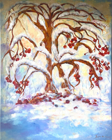 Painting titled "Pommier en hiver" by Lola Jumaeva Novikova, Original Artwork, Oil