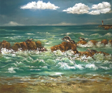 Painting titled "Mer" by Lola Jumaeva Novikova, Original Artwork, Oil