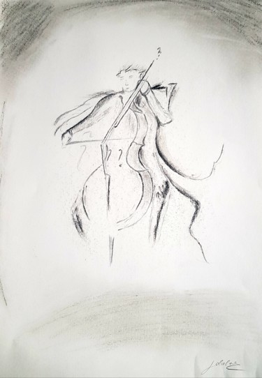 Dessin intitulée "Le violoniste" par Lola Lea, Œuvre d'art originale, Conté