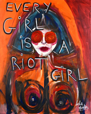 Schilderij getiteld "Riot Girl" door Lola Montes, Origineel Kunstwerk, Acryl Gemonteerd op Frame voor houten brancard