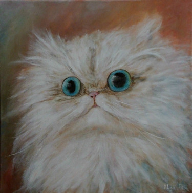 Painting titled "Persian white cat" by Olga Tsyhypko, Original Artwork, Acrylic Mounted on Wood Stretcher frame
