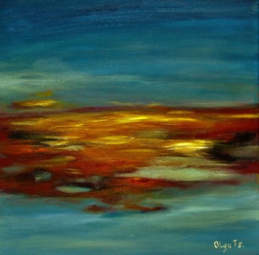 Painting titled "Warm lights sunset" by Olga Tsyhypko, Original Artwork, Acrylic Mounted on Wood Stretcher frame