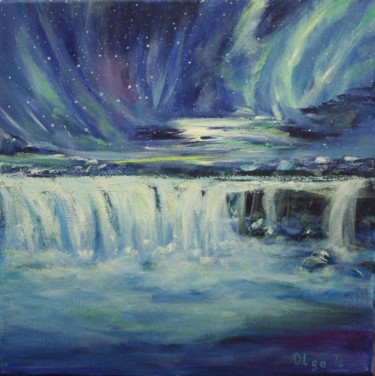 Painting titled "Galaxy waterfall" by Olga Tsyhypko, Original Artwork, Acrylic Mounted on Wood Stretcher frame