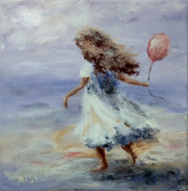 Painting titled ""Little girl with a…" by Olga Tsyhypko, Original Artwork, Acrylic Mounted on Wood Stretcher frame