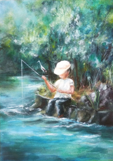 Pittura intitolato "Fishing Joe Little…" da Olga Tsyhypko, Opera d'arte originale, Acrilico Montato su Telaio per barella in…