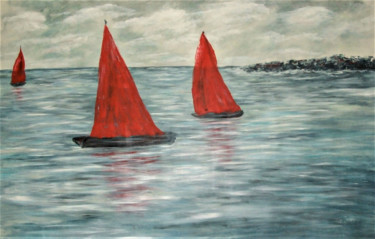 Картина под названием "Red Sails" - Olga Tsyhypko, Подлинное произведение искусства, Акрил