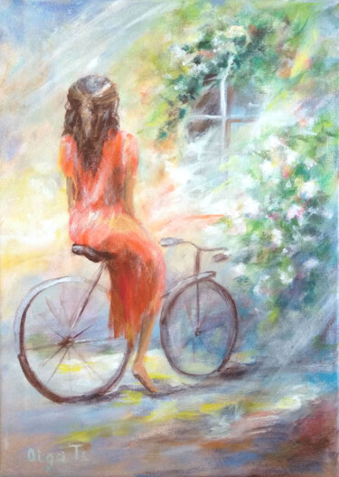 Painting titled "Allison Walk Woman…" by Olga Tsyhypko, Original Artwork, Acrylic Mounted on Wood Stretcher frame