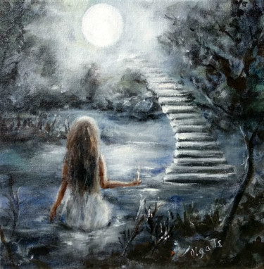 Pittura intitolato ""Stairway to Heaven…" da Olga Tsyhypko, Opera d'arte originale, Acrilico Montato su Telaio per barella i…