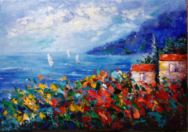 Картина под названием "Breath of the sea I…" - Olga Tsyhypko, Подлинное произведение искусства, Акрил Установлен на Деревянн…