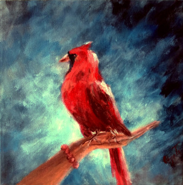 Painting titled "A fire bird Red bir…" by Olga Tsyhypko, Original Artwork, Acrylic Mounted on Wood Stretcher frame