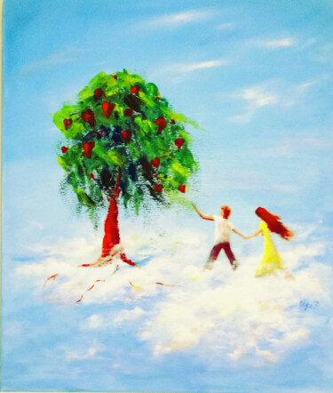Painting titled "The lover tree Surr…" by Olga Tsyhypko, Original Artwork, Acrylic Mounted on Wood Stretcher frame