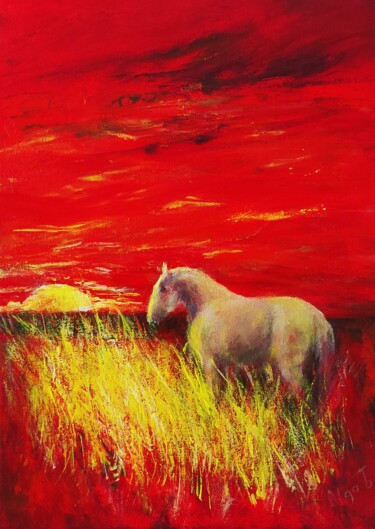 Schilderij getiteld ""Fiery sunset" Beau…" door Olga Tsyhypko, Origineel Kunstwerk, Acryl Gemonteerd op Frame voor houten br…