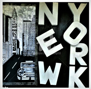 Painting titled "New York Typo" by Lola Design59, Original Artwork, Acrylic