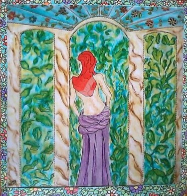 Painting titled "FEMME LES THERMES" by Lola Design59, Original Artwork, Stained glass painting Mounted on Wood Panel