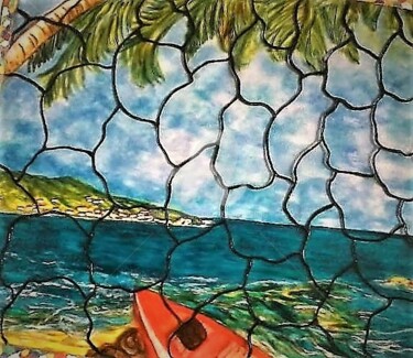 Painting titled "LA PLAGE" by Lola Design59, Original Artwork, Stained glass painting