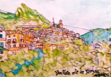 Peinture intitulée "TENDE VILLAGE FRAN¢…" par Lola Design59, Œuvre d'art originale, Peinture vitrail Monté sur Panneau de bo…