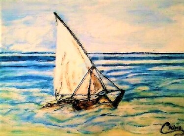 Painting titled "LEVEZ LES VOILES" by Lola Design59, Original Artwork, Stained glass painting Mounted on Cardboard