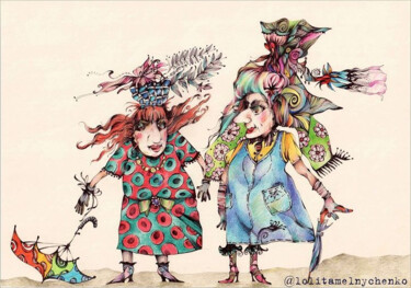 Dibujo titulada "Friends Original Wa…" por Lolita Melnychenko, Obra de arte original, Bolígrafo